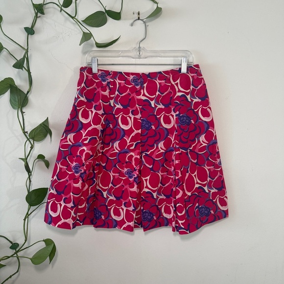 Lilly Pulitzer Silk and Cotton Purple and Pink Pleated A-Line Floral Skirt - Picture 1 of 8